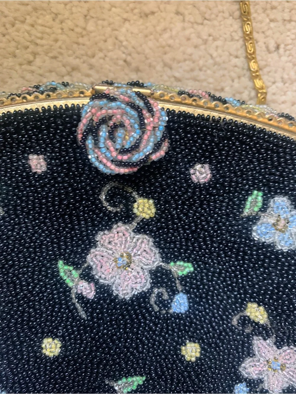 Vintage 1940’s Freddy Floral Beaded Purse Paris Handmade Evening Handbag Clutch